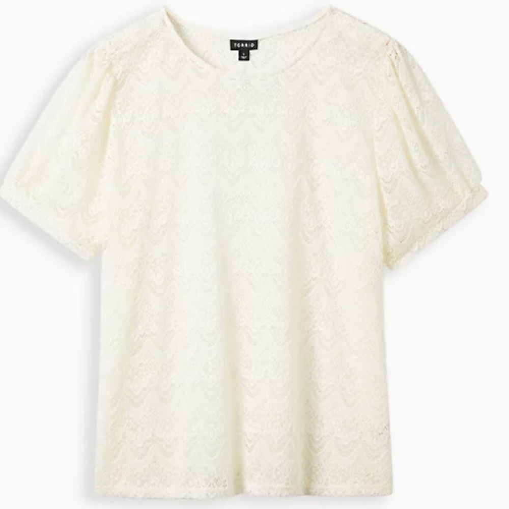 Torrid ivory puff sleeve tee- stretch lace ivory - Picture 4 of 4